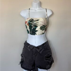 Tropical Leaf Print Cami Cropped Top Size L